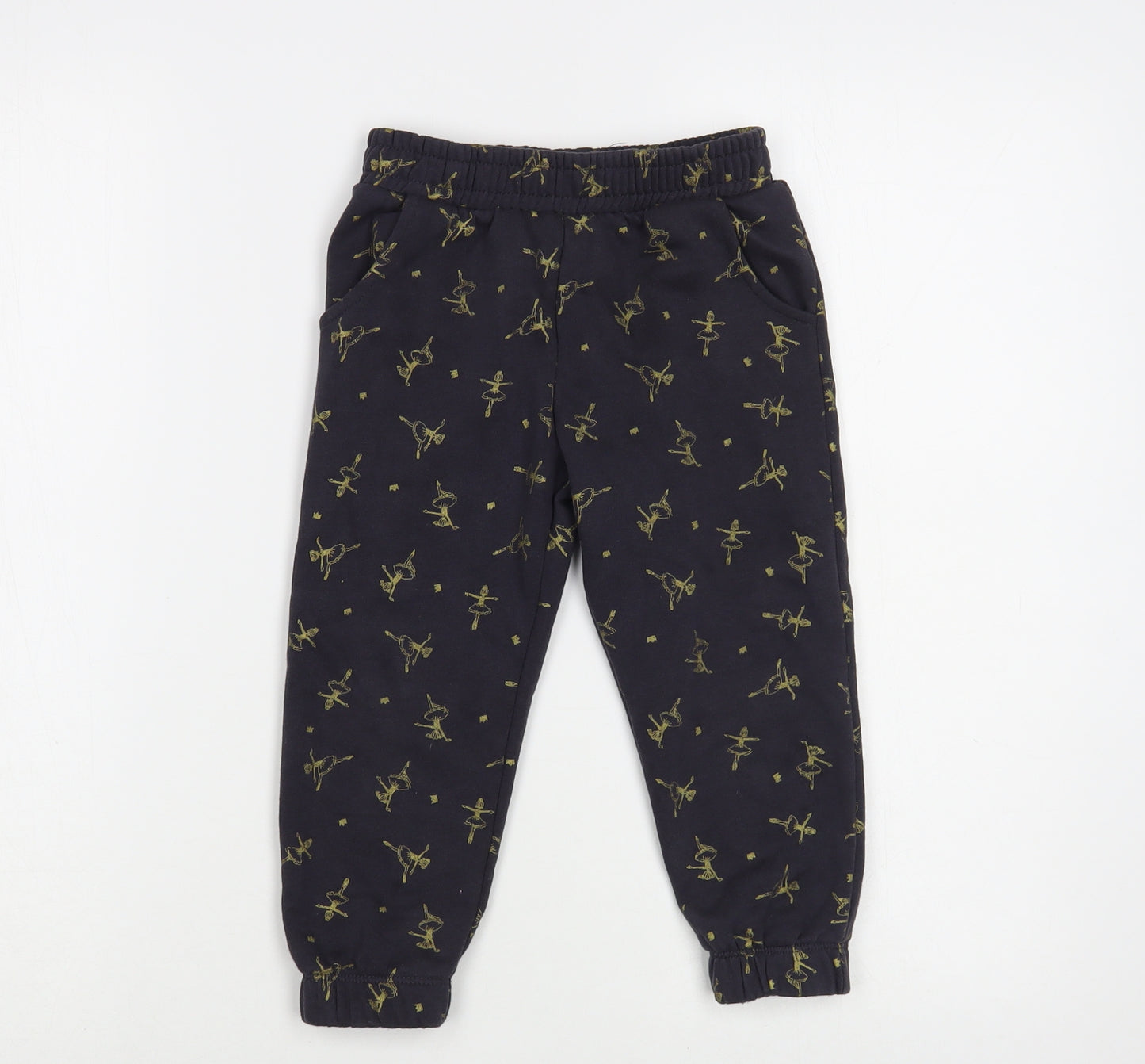 F&F Girls Blue Geometric Cotton Jogger Trousers Size 2-3 Years  Regular  - Ballerina Print