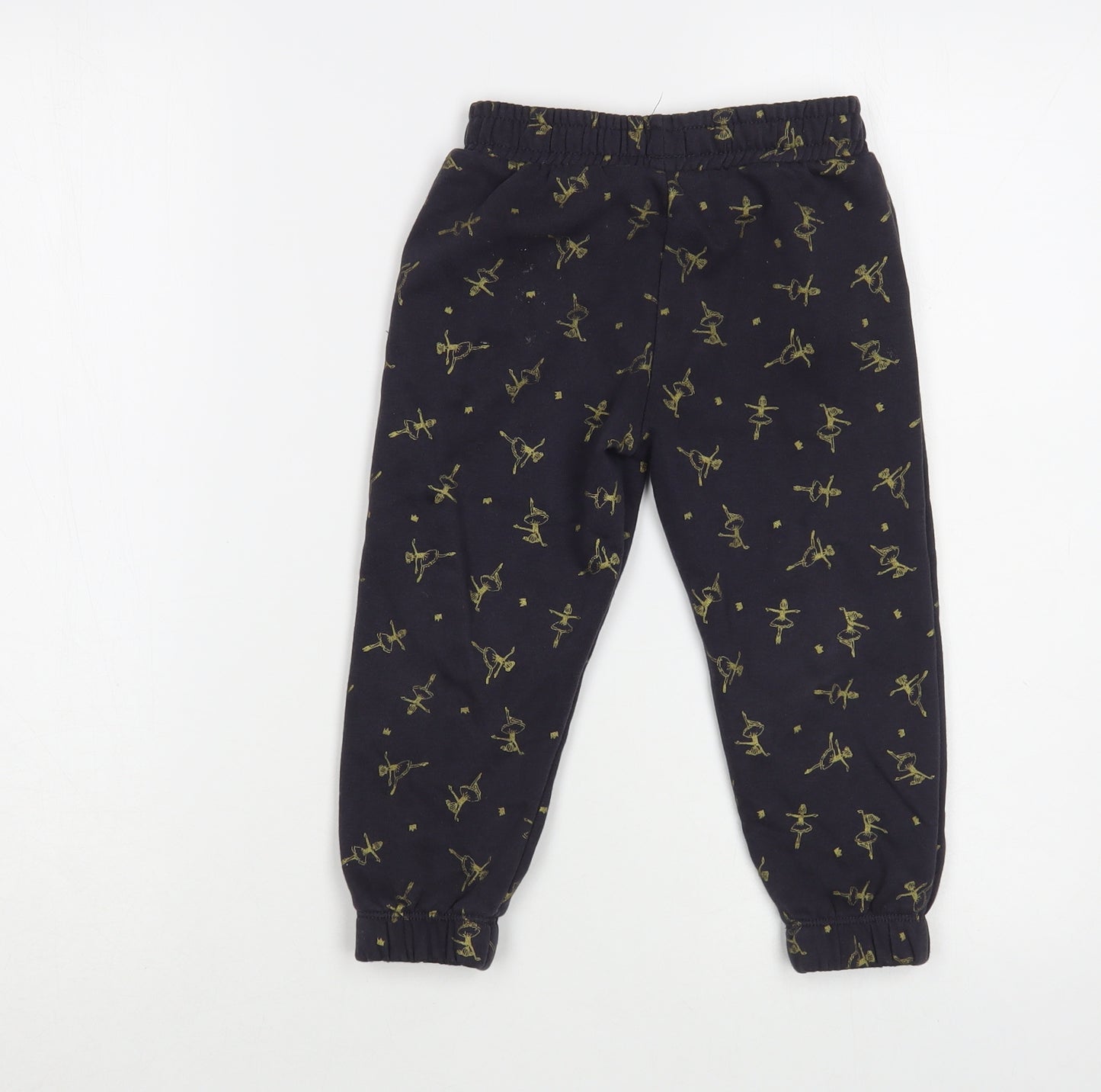 F&F Girls Blue Geometric Cotton Jogger Trousers Size 2-3 Years  Regular  - Ballerina Print