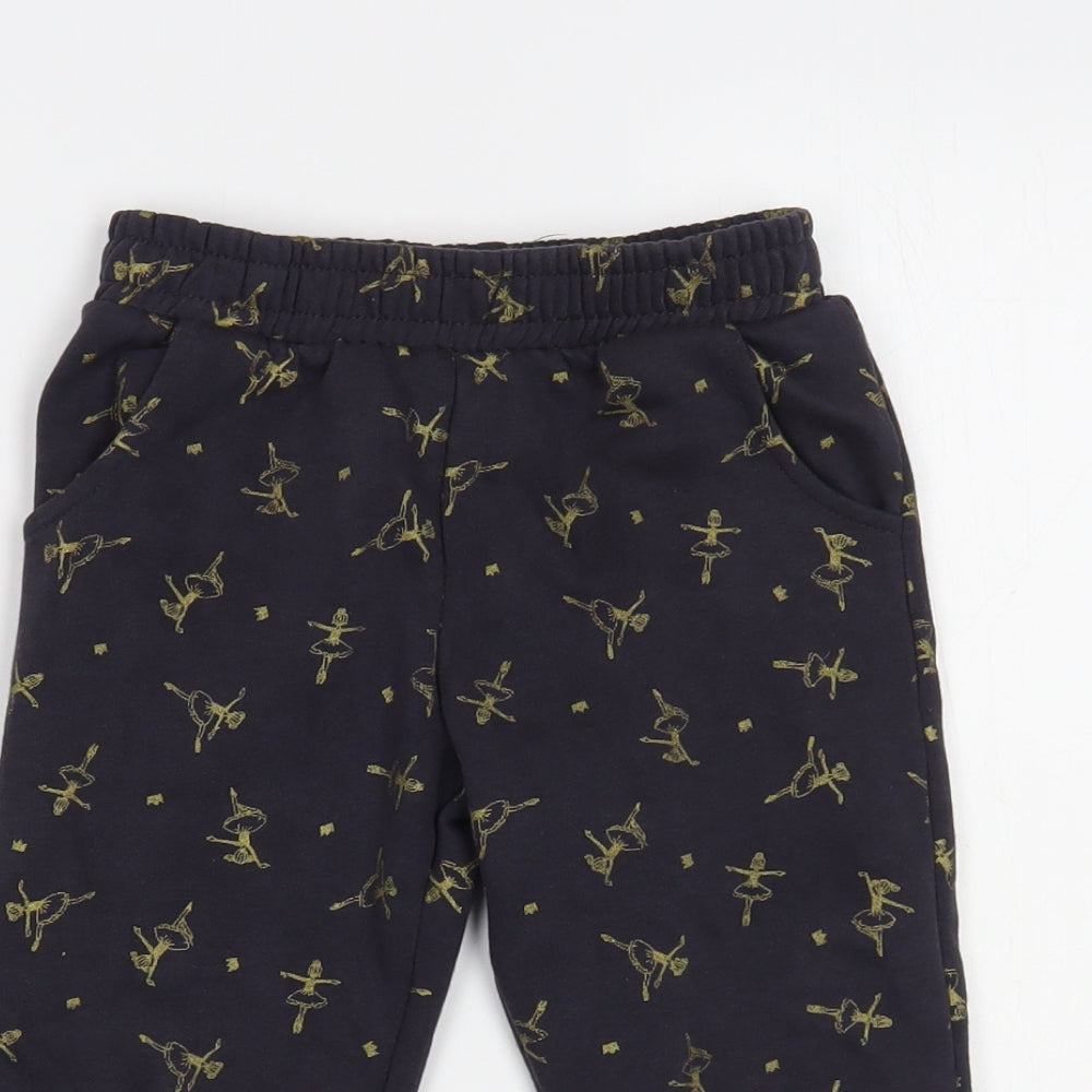 F&F Girls Blue Geometric Cotton Jogger Trousers Size 2-3 Years  Regular  - Ballerina Print