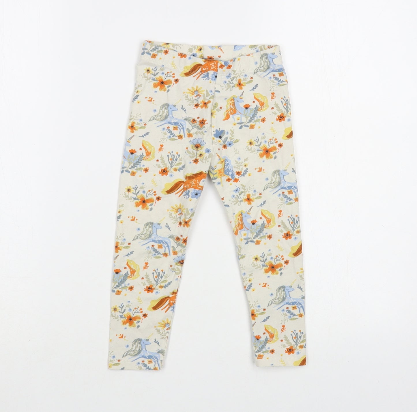 NEXT Girls Ivory Floral Cotton Jogger Trousers Size 2-3 Years  Regular  - Unicorn Print Leggings