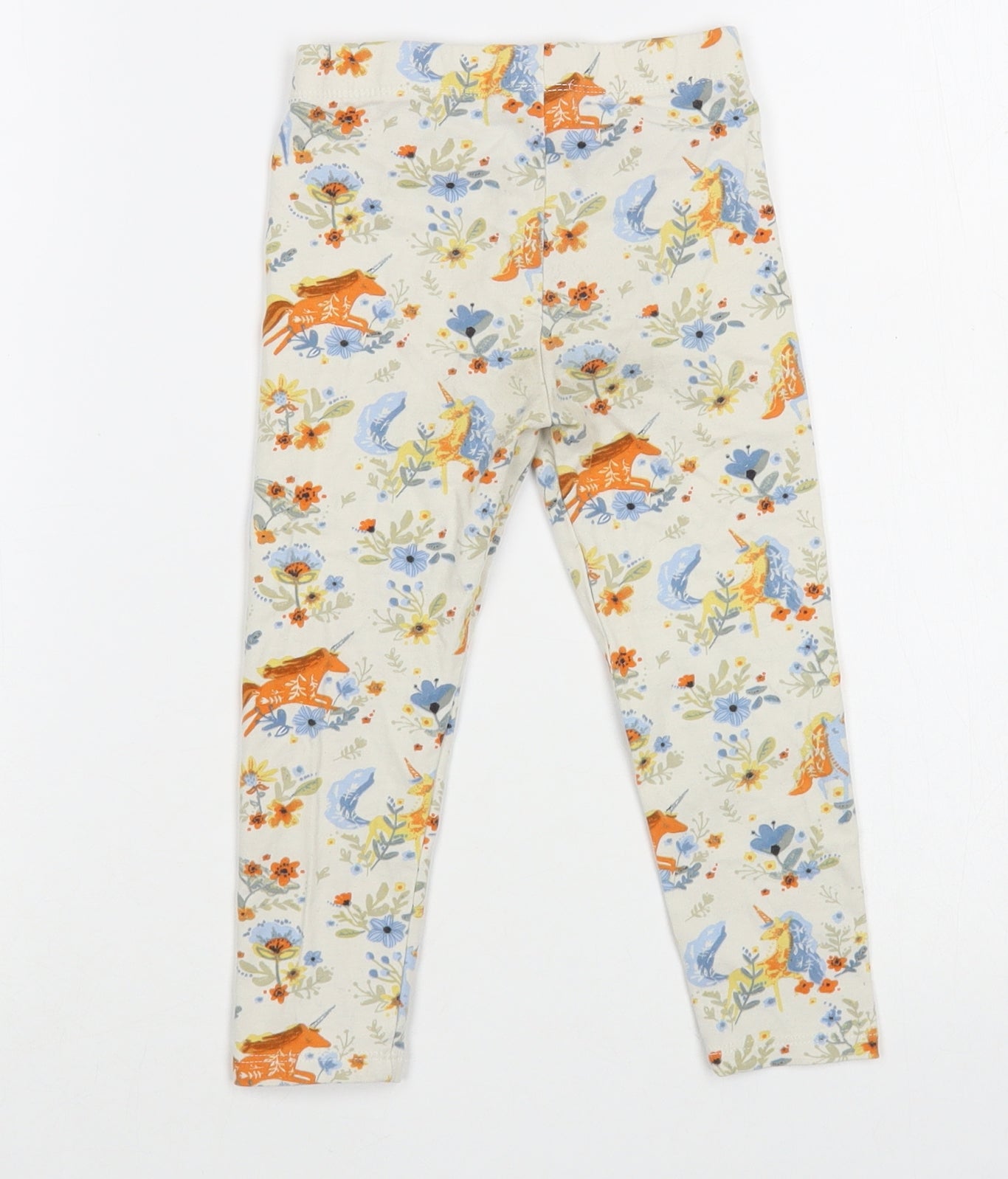 NEXT Girls Ivory Floral Cotton Jogger Trousers Size 2-3 Years  Regular  - Unicorn Print Leggings