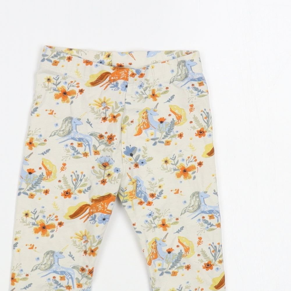 NEXT Girls Ivory Floral Cotton Jogger Trousers Size 2-3 Years  Regular  - Unicorn Print Leggings