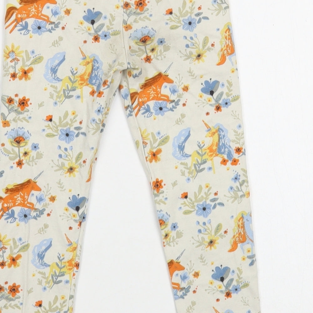NEXT Girls Ivory Floral Cotton Jogger Trousers Size 2-3 Years  Regular  - Unicorn Print Leggings