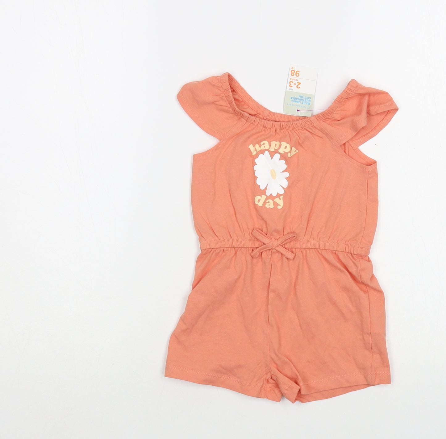 Primark Girls Orange  Cotton Playsuit One-Piece Size 2-3 Years  Pullover - Happy Day