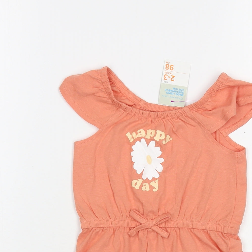 Primark Girls Orange  Cotton Playsuit One-Piece Size 2-3 Years  Pullover - Happy Day
