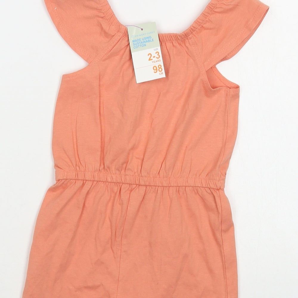 Primark Girls Orange  Cotton Playsuit One-Piece Size 2-3 Years  Pullover - Happy Day