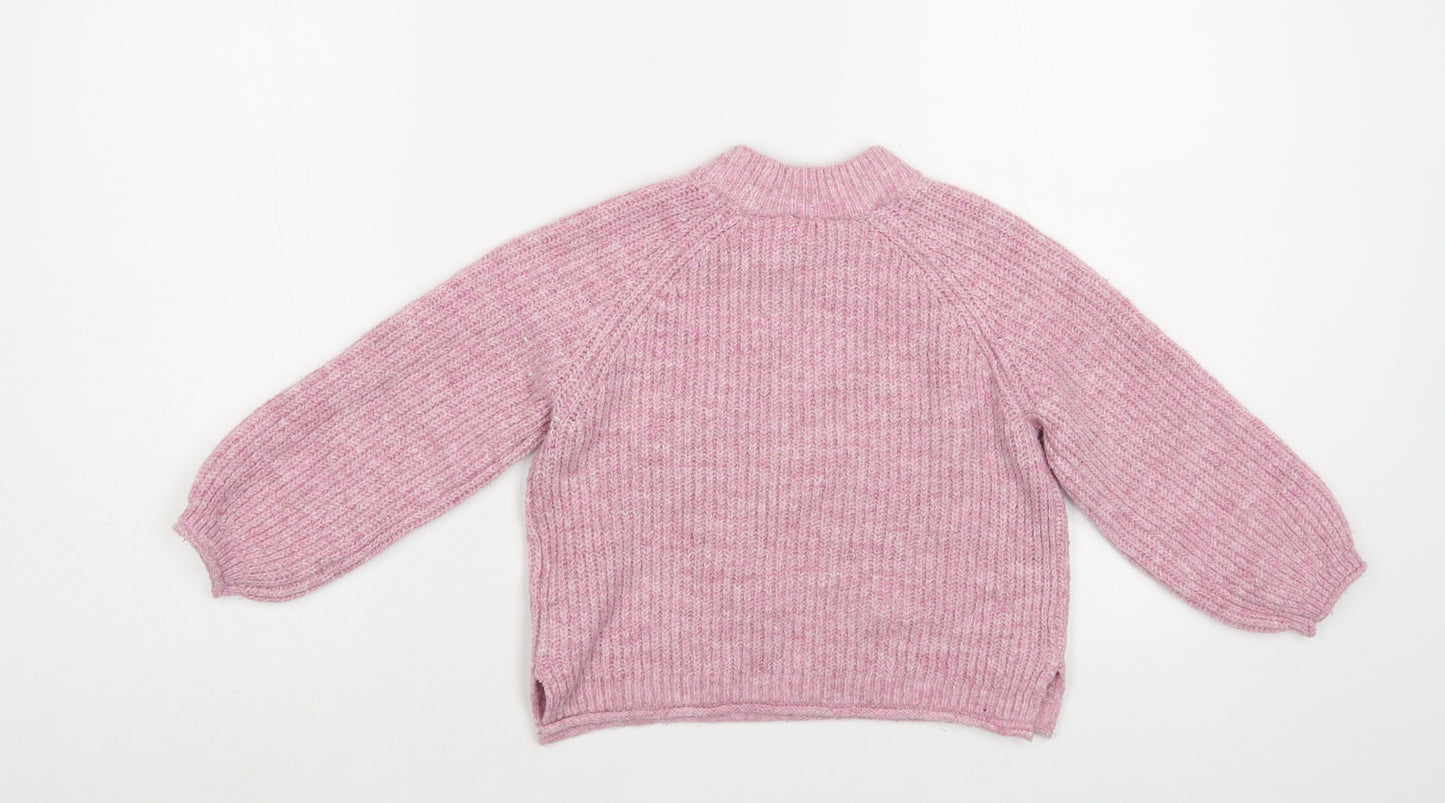 Zara Girls Pink Crew Neck  Acrylic Pullover Jumper Size 2-3 Years  Pullover