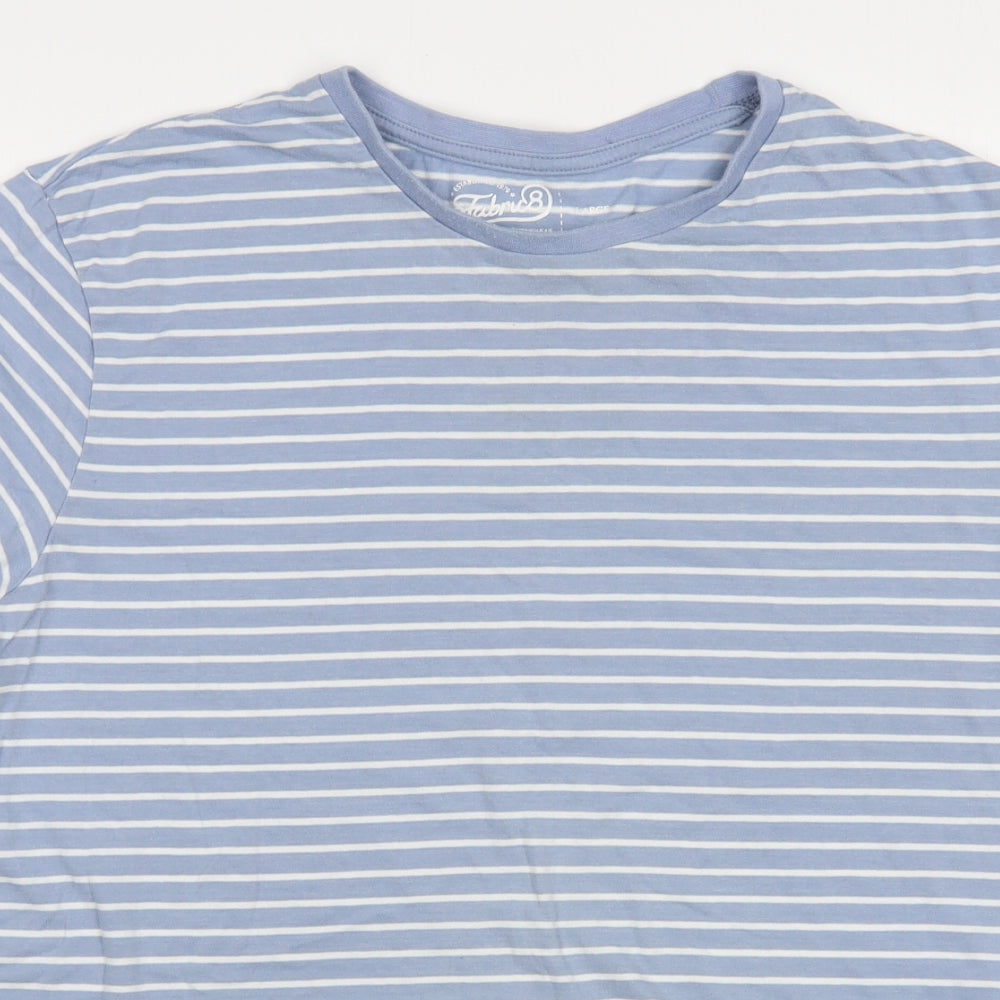 Fabric 8 Mens Blue Striped Cotton  T-Shirt Size L Crew Neck