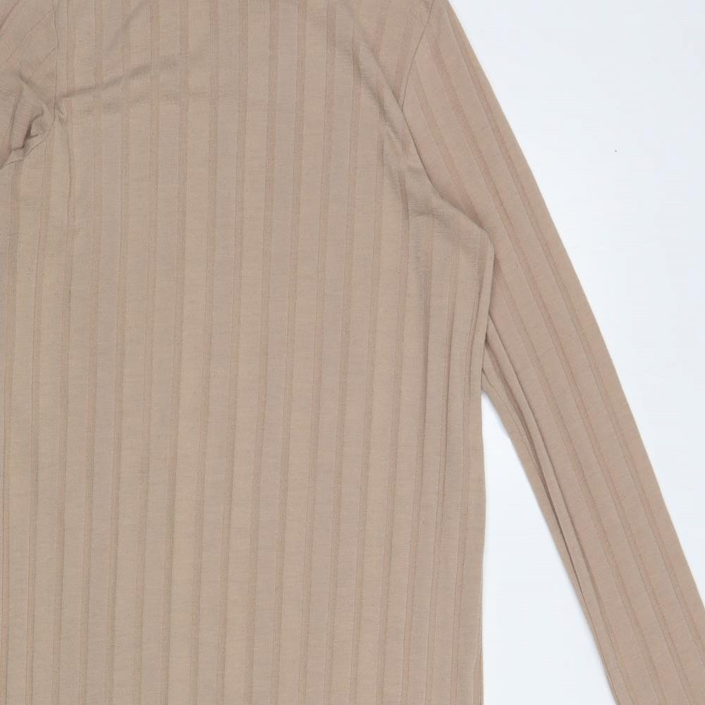Dunnes Stores Womens Beige  Polyester Jumper Dress  Size 12  Mock Neck Button