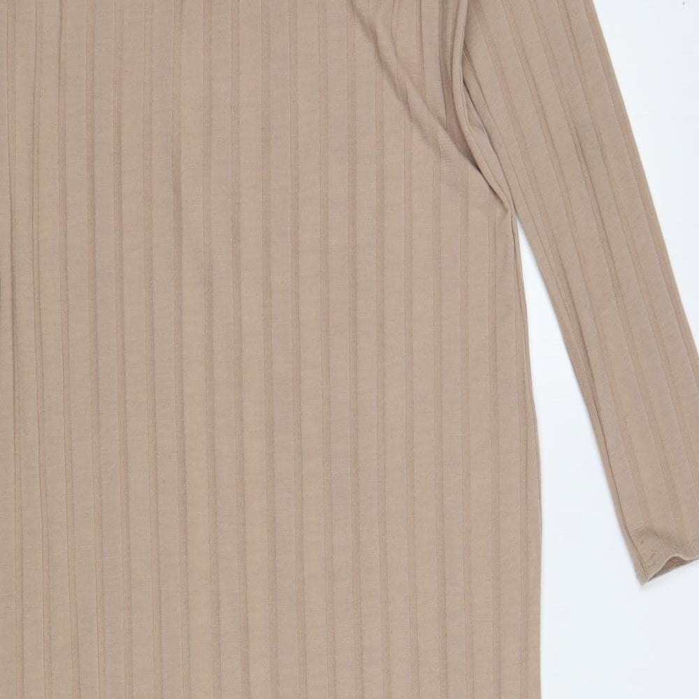 Dunnes Stores Womens Beige  Polyester Jumper Dress  Size 12  Mock Neck Button