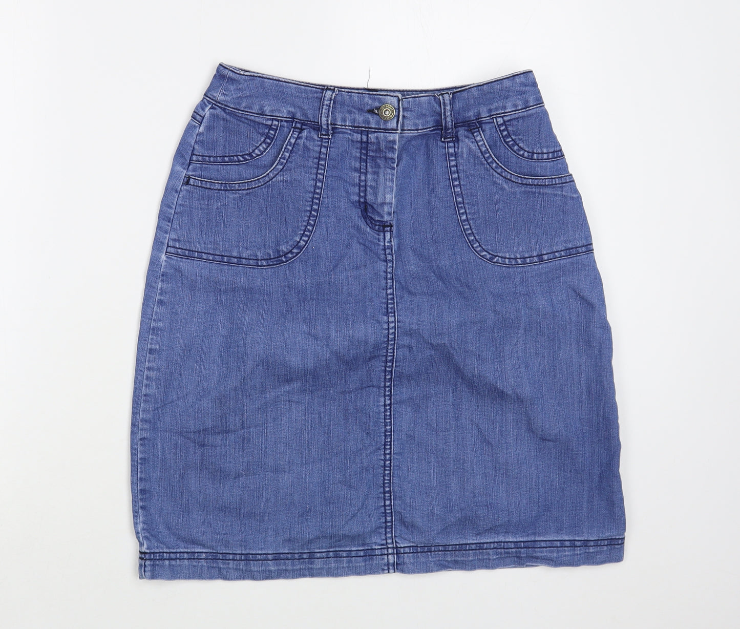 Monsoon Womens Blue  Cotton A-Line Skirt Size 8   Button