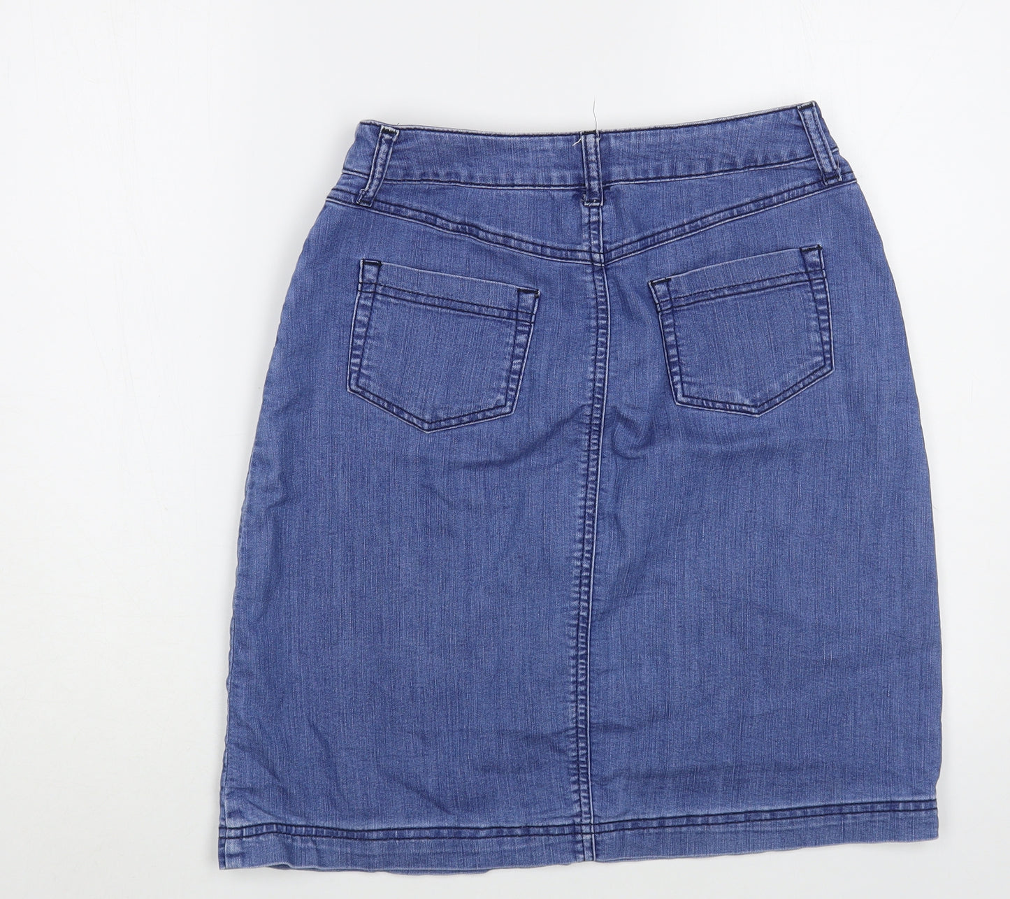 Monsoon Womens Blue  Cotton A-Line Skirt Size 8   Button