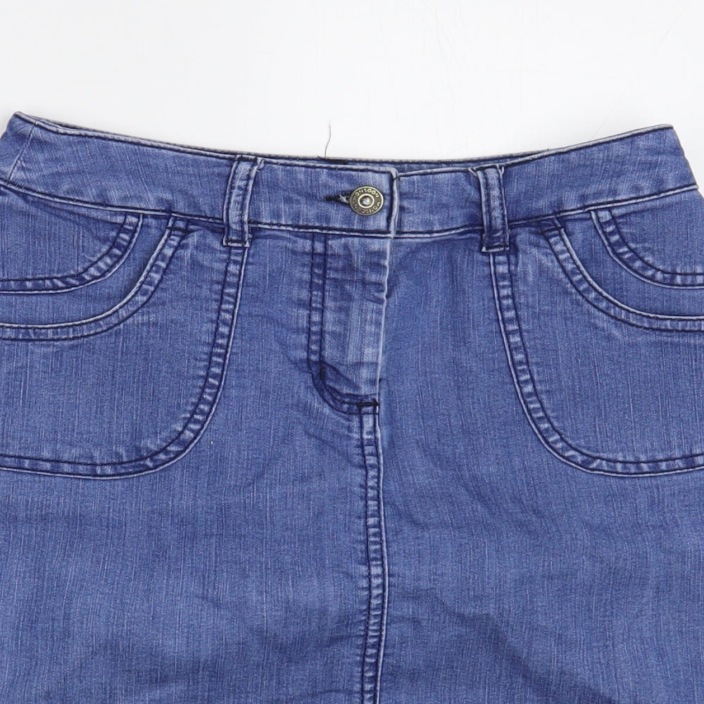 Monsoon Womens Blue  Cotton A-Line Skirt Size 8   Button