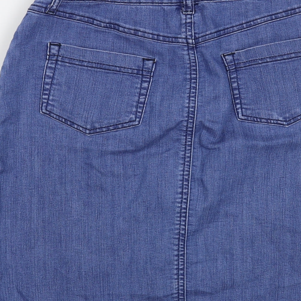 Monsoon Womens Blue  Cotton A-Line Skirt Size 8   Button