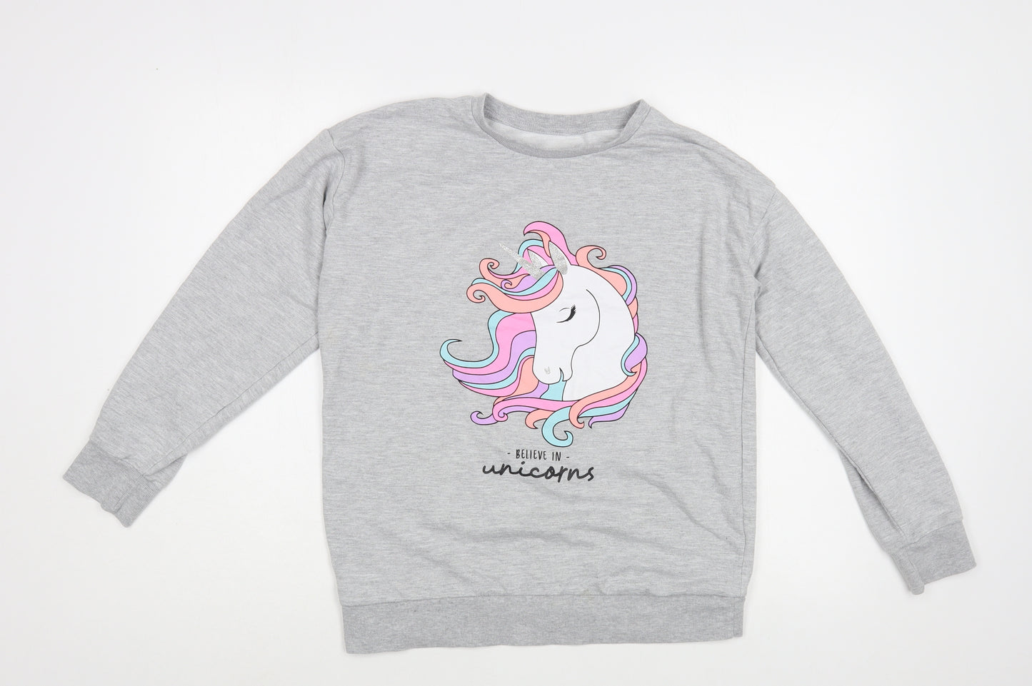 Dunnes Stores Womens Grey  Cotton Pullover Sweatshirt Size 10  Pullover - Unicorn