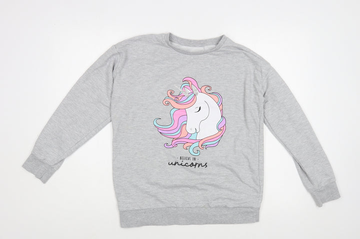 Dunnes Stores Womens Grey  Cotton Pullover Sweatshirt Size 10  Pullover - Unicorn