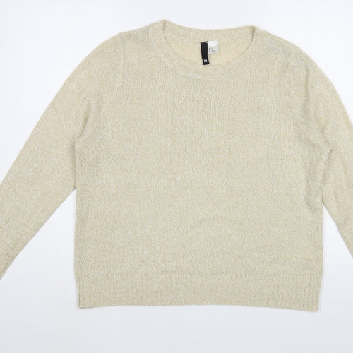 H&M Womens Beige Boat Neck  Acrylic Pullover Jumper Size M