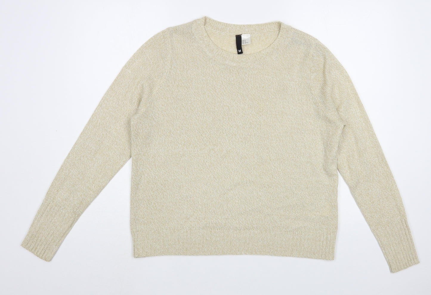 H&M Womens Beige Boat Neck  Acrylic Pullover Jumper Size M