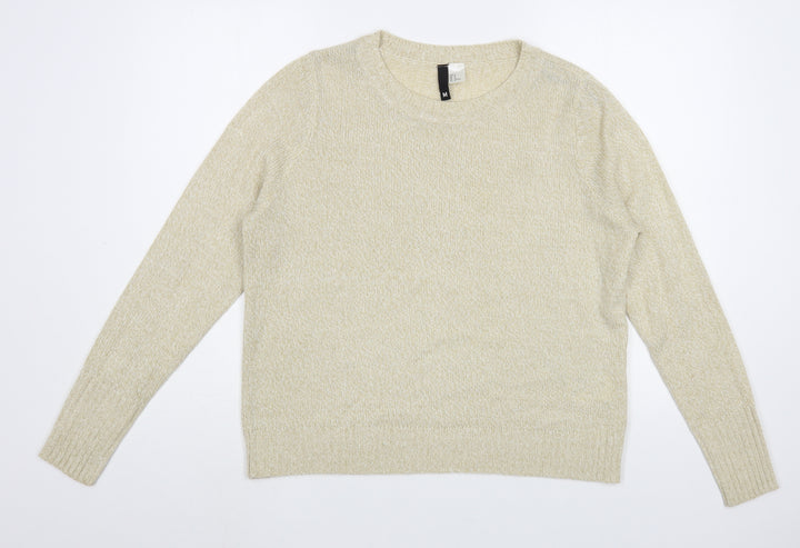 H&M Womens Beige Boat Neck  Acrylic Pullover Jumper Size M