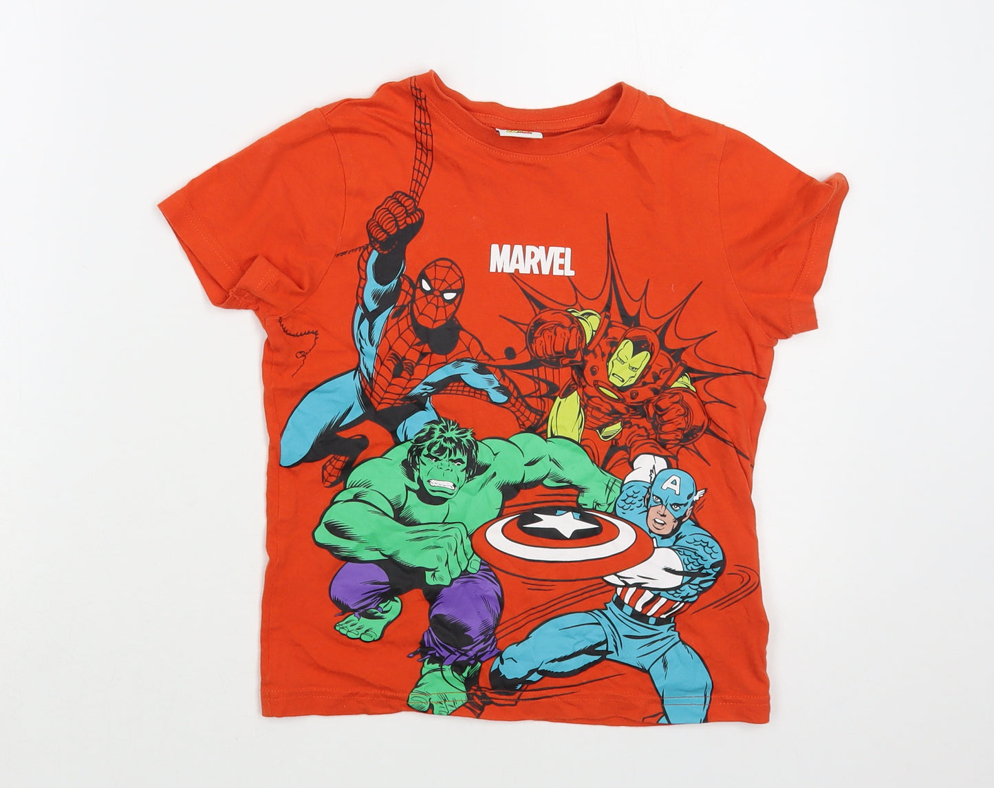 F&F Boys Orange  Cotton Pullover T-Shirt Size 6-7 Years Crew Neck Pullover - Marvel