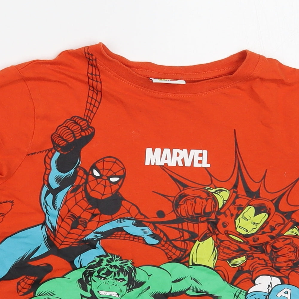 F&F Boys Orange  Cotton Pullover T-Shirt Size 6-7 Years Crew Neck Pullover - Marvel