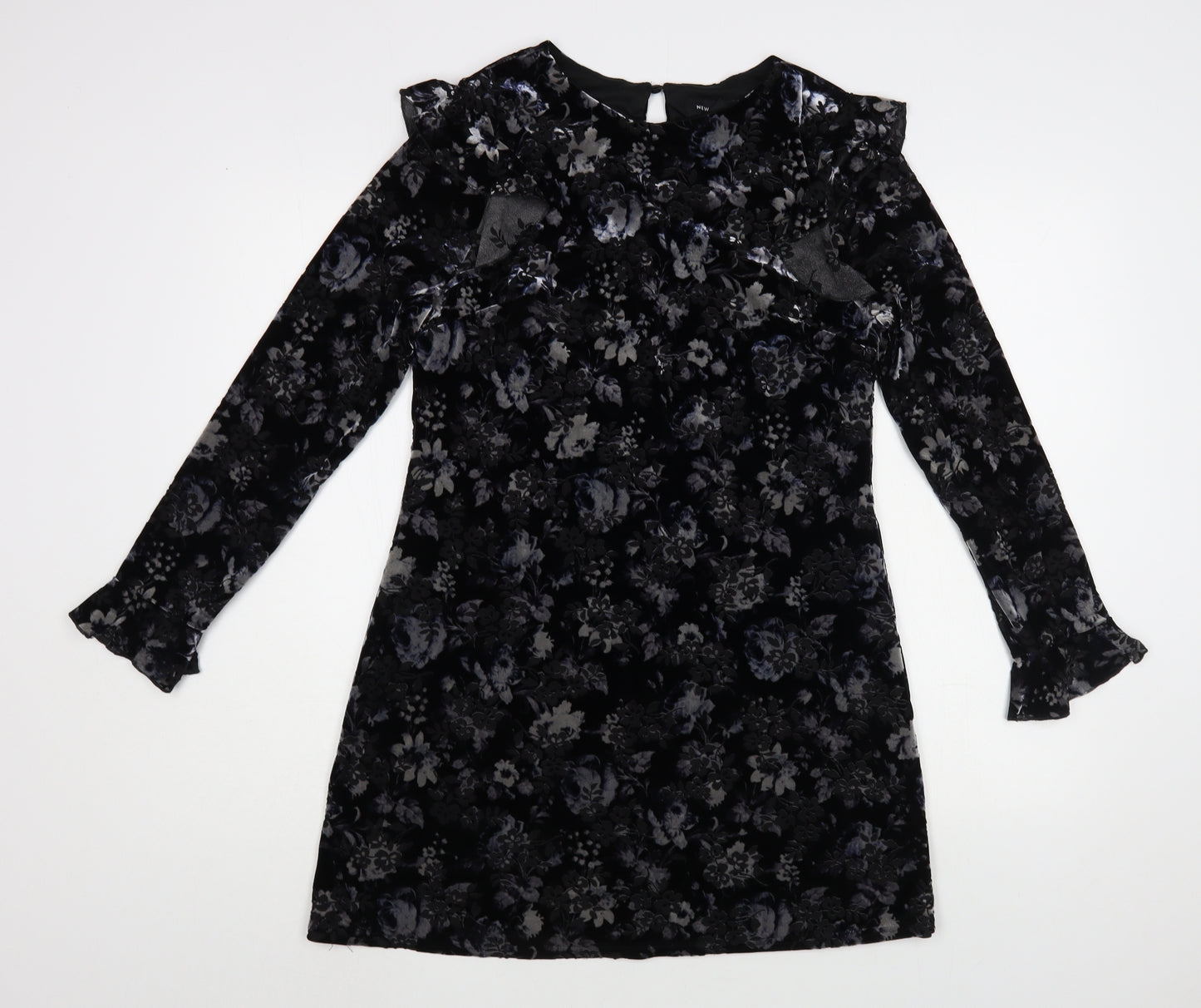 New Look Womens Black Floral Polyester Fit & Flare  Size 14  Round Neck Button