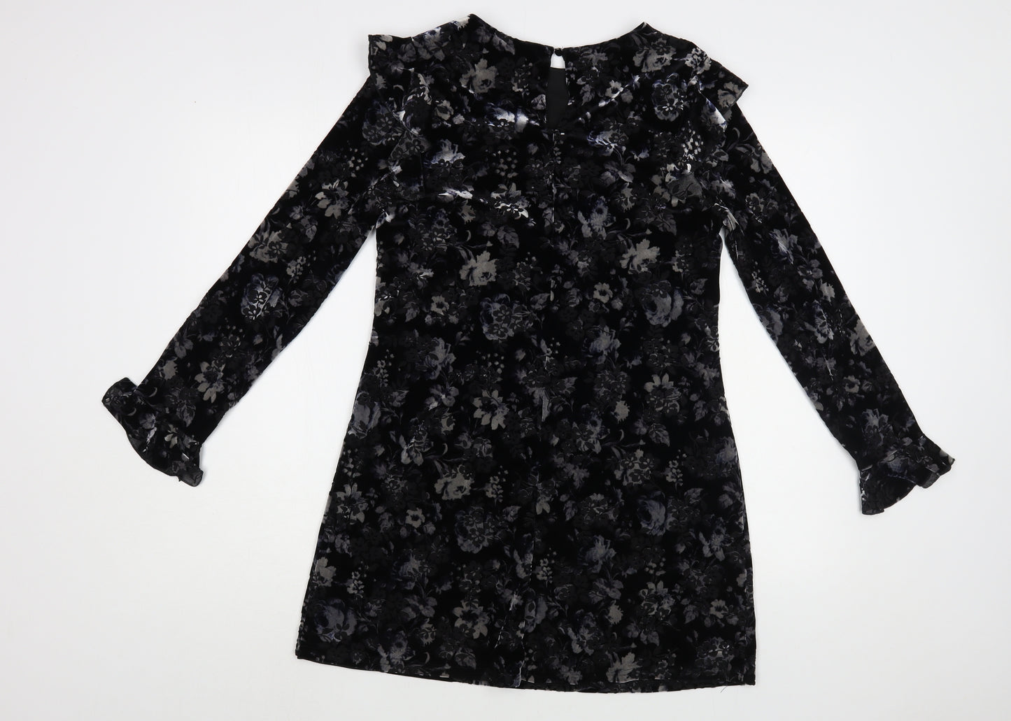 New Look Womens Black Floral Polyester Fit & Flare  Size 14  Round Neck Button