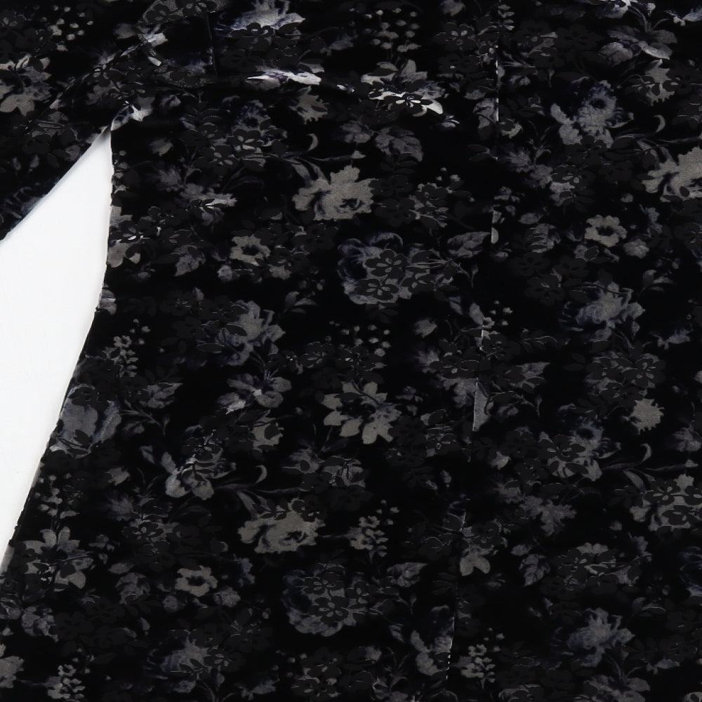 New Look Womens Black Floral Polyester Fit & Flare  Size 14  Round Neck Button