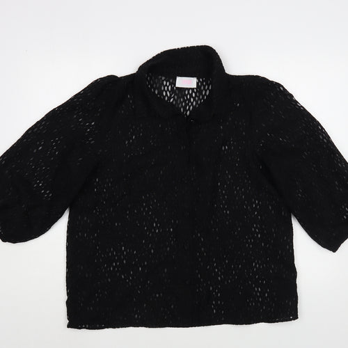 Savida Womens Black  Polyester Basic Button-Up Size L Collared