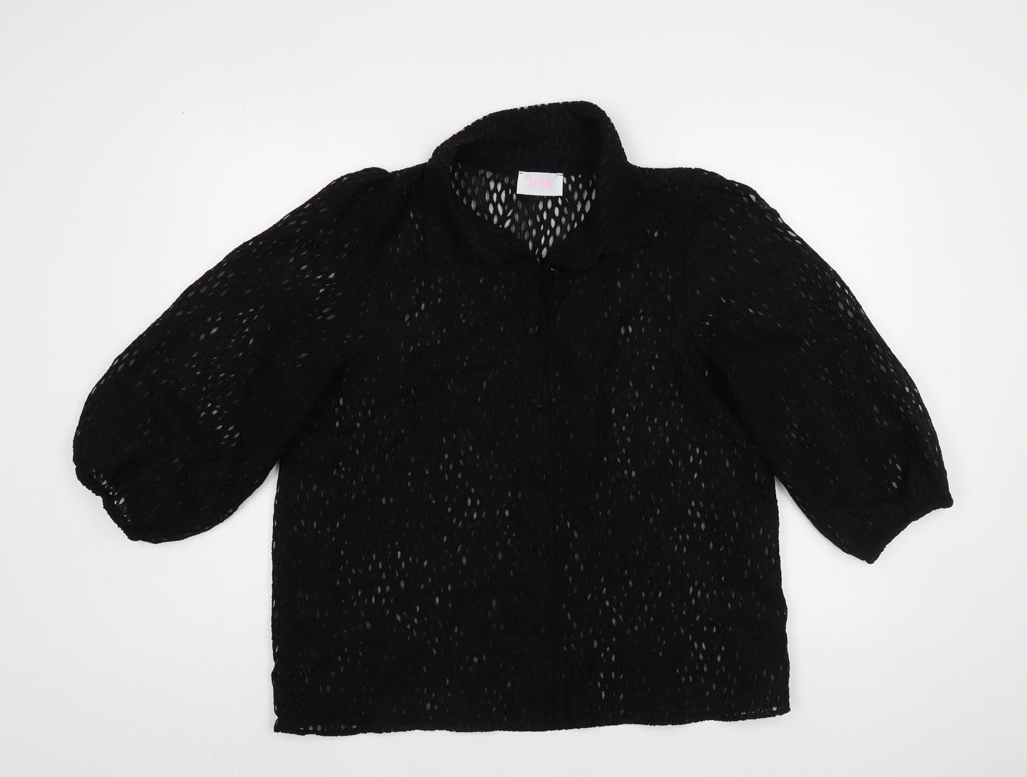 Savida Womens Black  Polyester Basic Button-Up Size L Collared