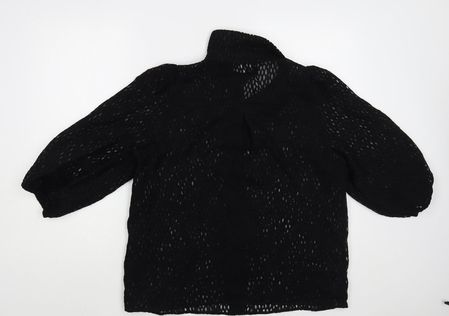 Savida Womens Black  Polyester Basic Button-Up Size L Collared