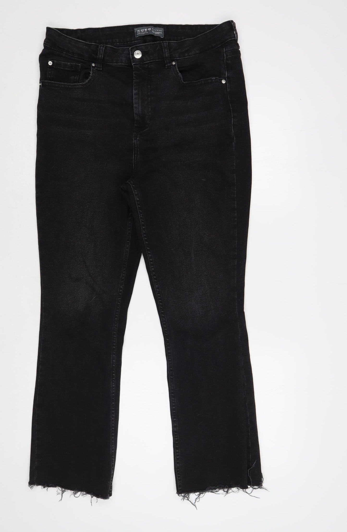 Denim Co. Womens Black  Cotton Straight Jeans Size 14 L29 in Regular Button