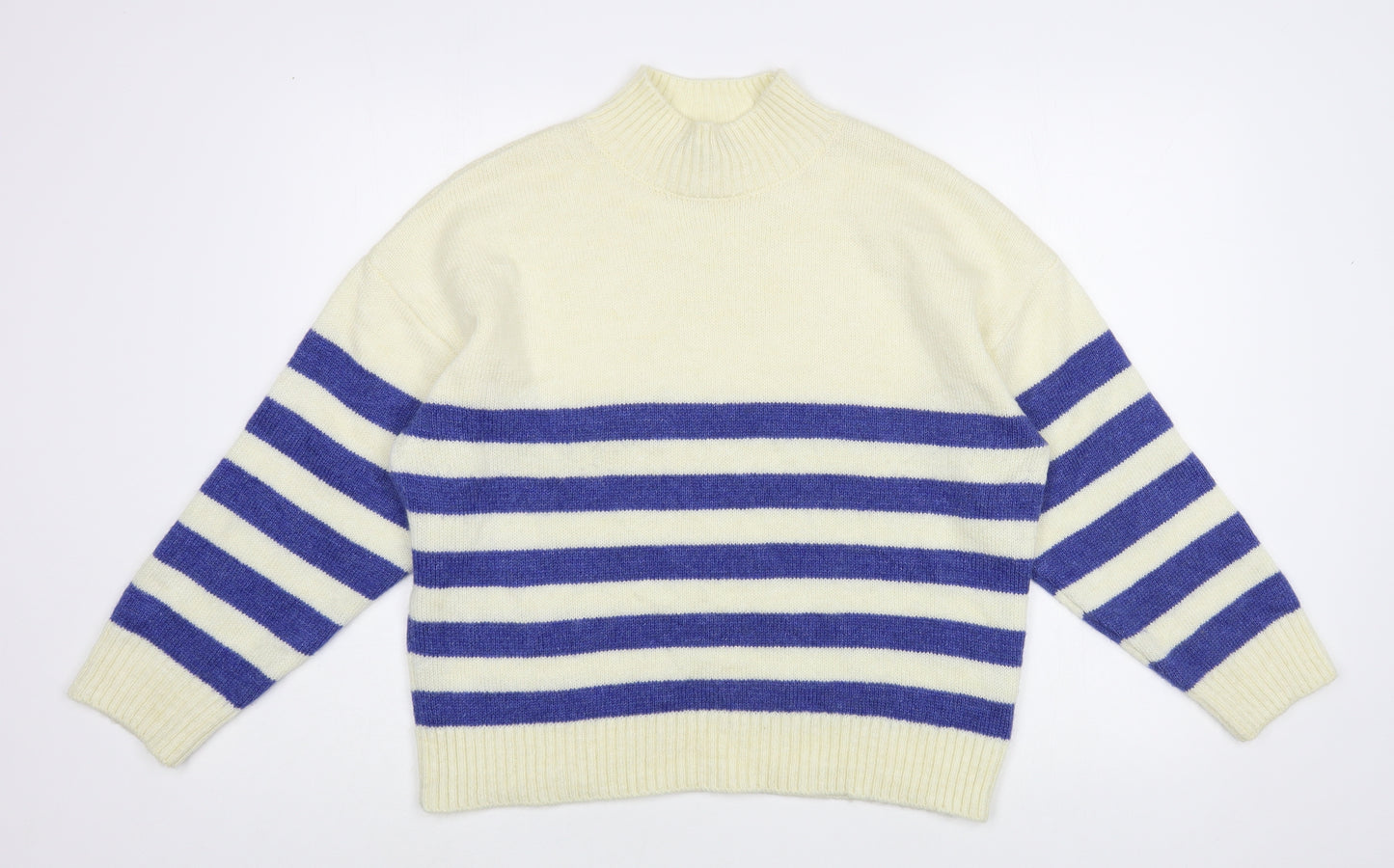 TU Womens Ivory Mock Neck Striped Acrylic Pullover Jumper Size 16