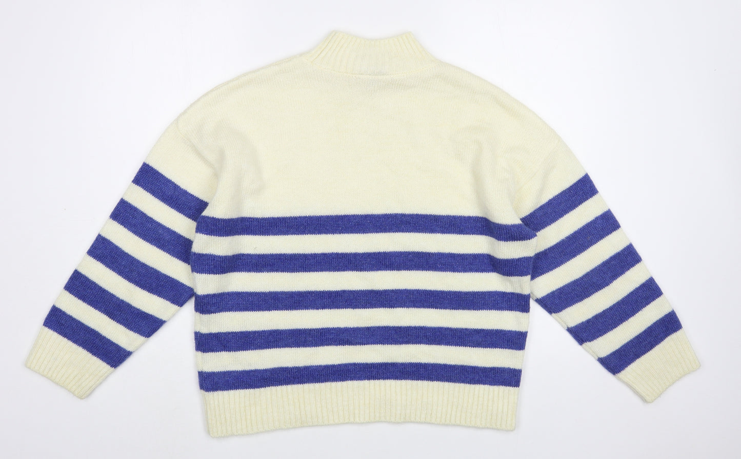 TU Womens Ivory Mock Neck Striped Acrylic Pullover Jumper Size 16