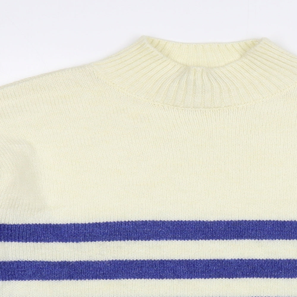 TU Womens Ivory Mock Neck Striped Acrylic Pullover Jumper Size 16