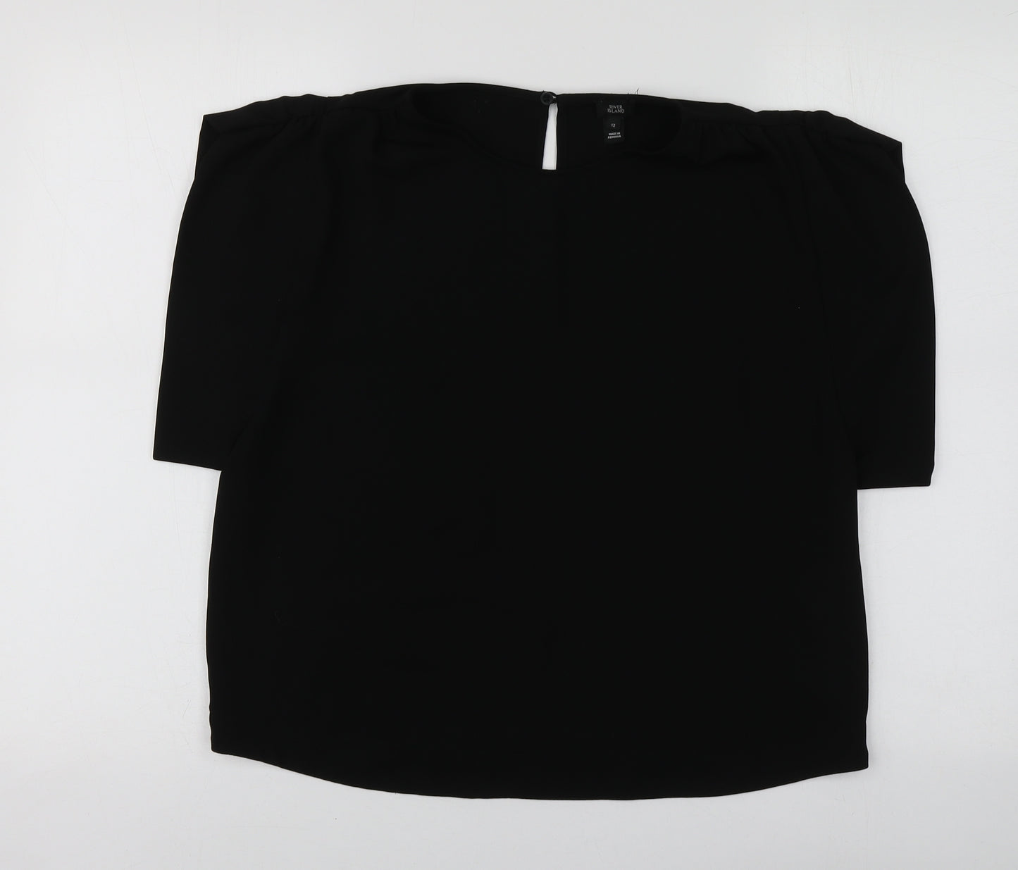 River Island Womens Black  Polyester Basic T-Shirt Size 12 Round Neck