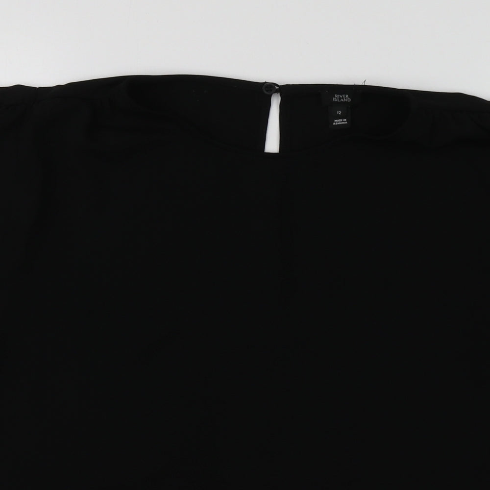 River Island Womens Black  Polyester Basic T-Shirt Size 12 Round Neck