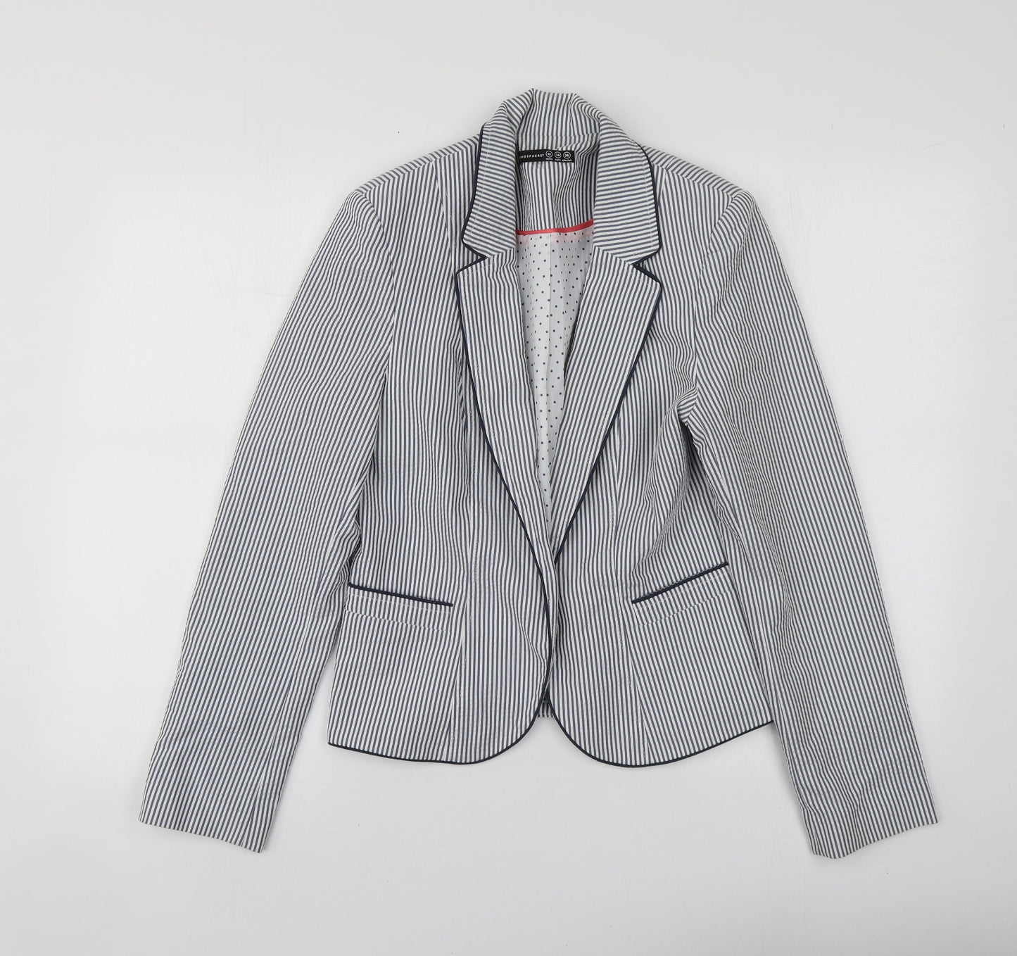 Atmosphere Womens Blue Striped Polyacrylate Fibre Jacket Suit Jacket Size 10