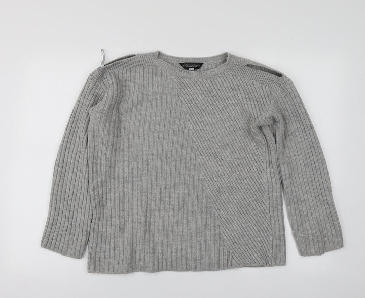 Dorothy Perkins Womens Grey Round Neck  Acrylic Pullover Jumper Size 10