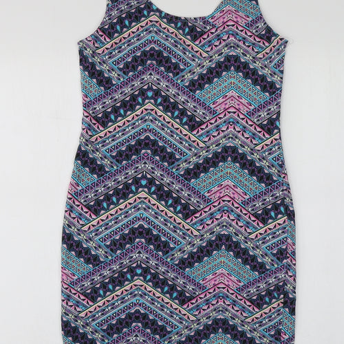 New Look Womens Multicoloured Geometric Cotton A-Line  Size 12  Round Neck