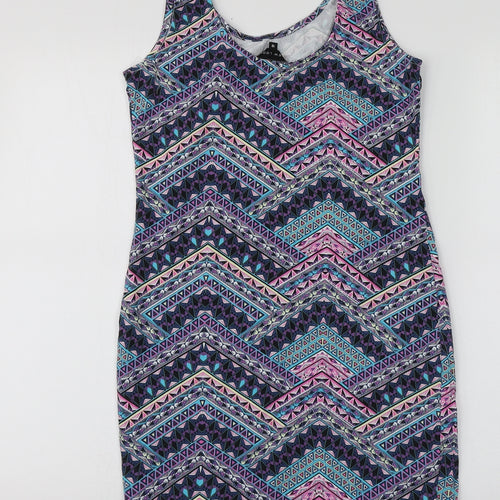 New Look Womens Multicoloured Geometric Cotton A-Line  Size 12  Round Neck