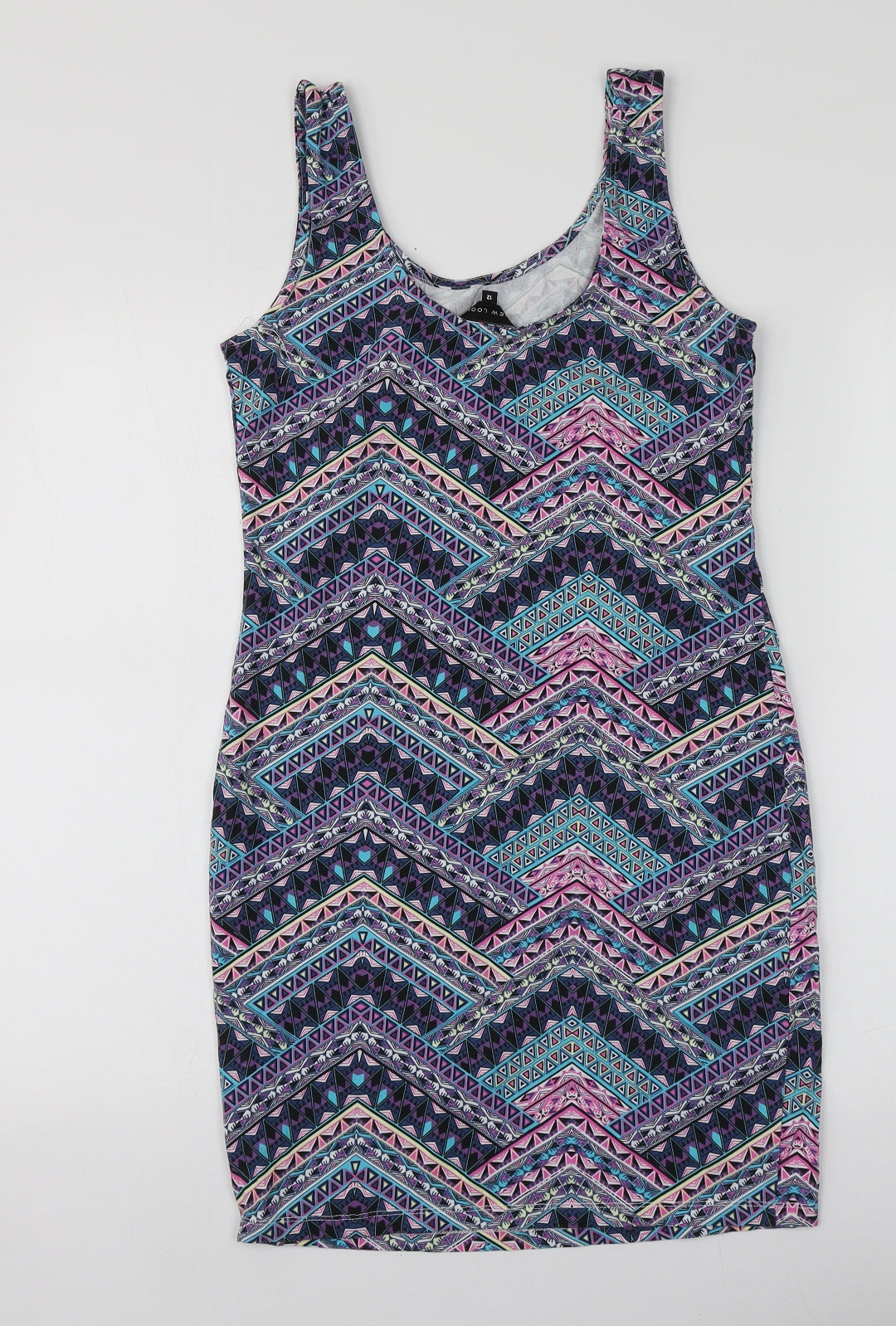 New Look Womens Multicoloured Geometric Cotton A-Line  Size 12  Round Neck