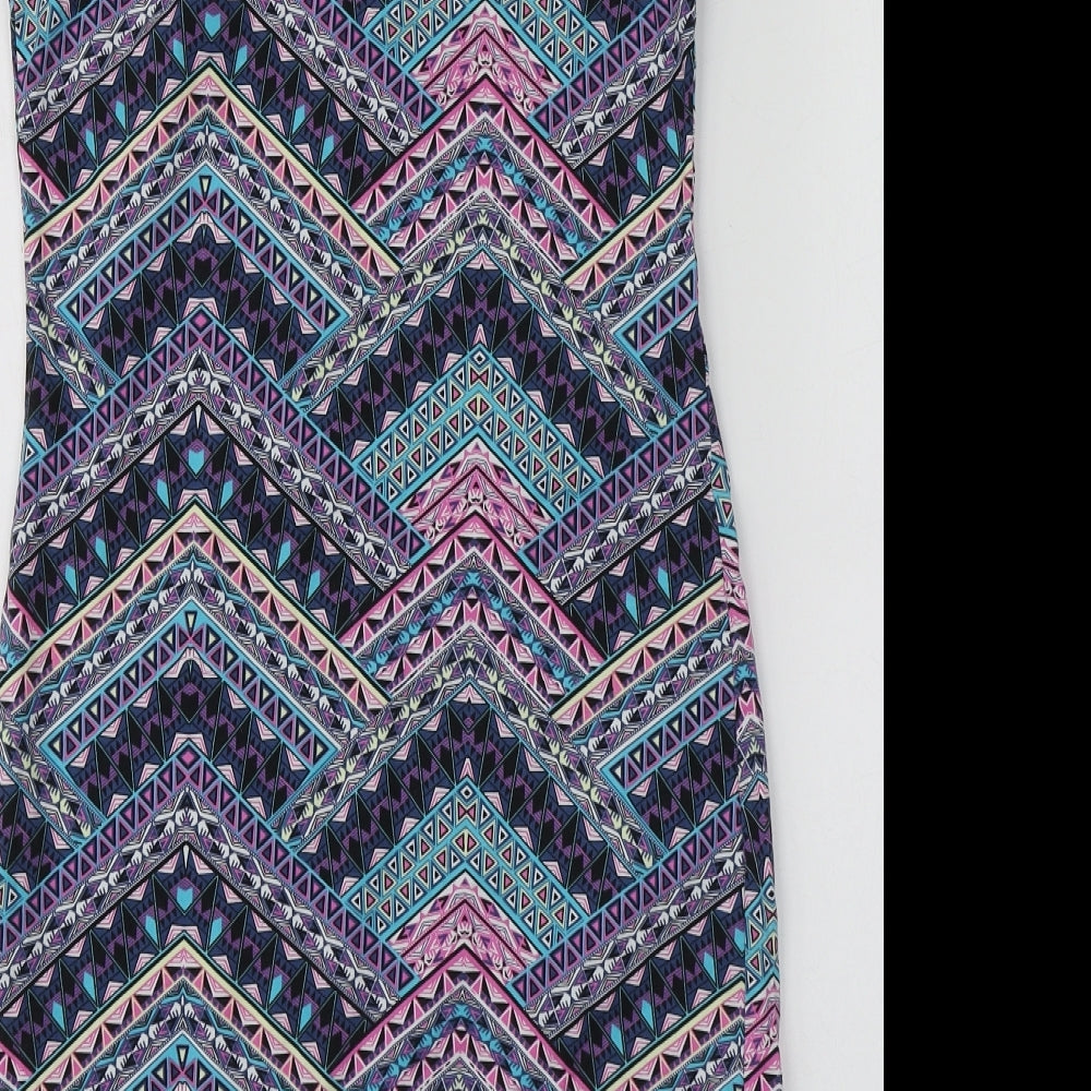 New Look Womens Multicoloured Geometric Cotton A-Line  Size 12  Round Neck