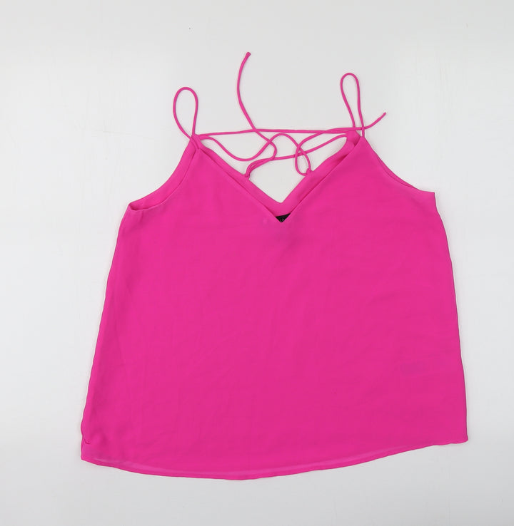 New Look Womens Pink  Polyester Basic Blouse Size 10 V-Neck