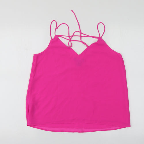 New Look Womens Pink  Polyester Basic Blouse Size 10 V-Neck