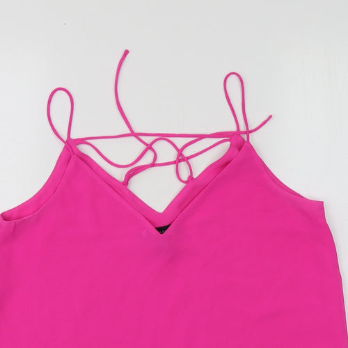 New Look Womens Pink  Polyester Basic Blouse Size 10 V-Neck