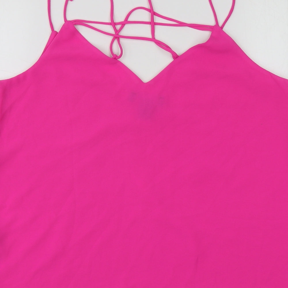 New Look Womens Pink  Polyester Basic Blouse Size 10 V-Neck
