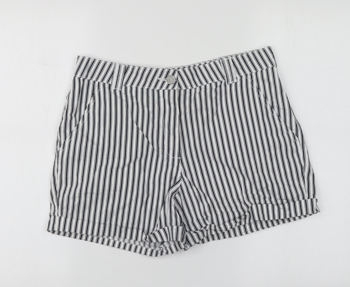 Dorothy Perkins Womens White Striped Cotton Chino Shorts Size 10 L14 in Regular