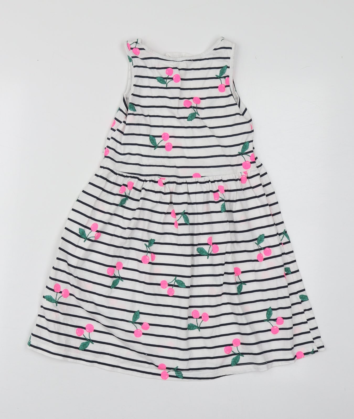 H&M Girls White Striped Cotton Skater Dress  Size 6-7 Years  Round Neck