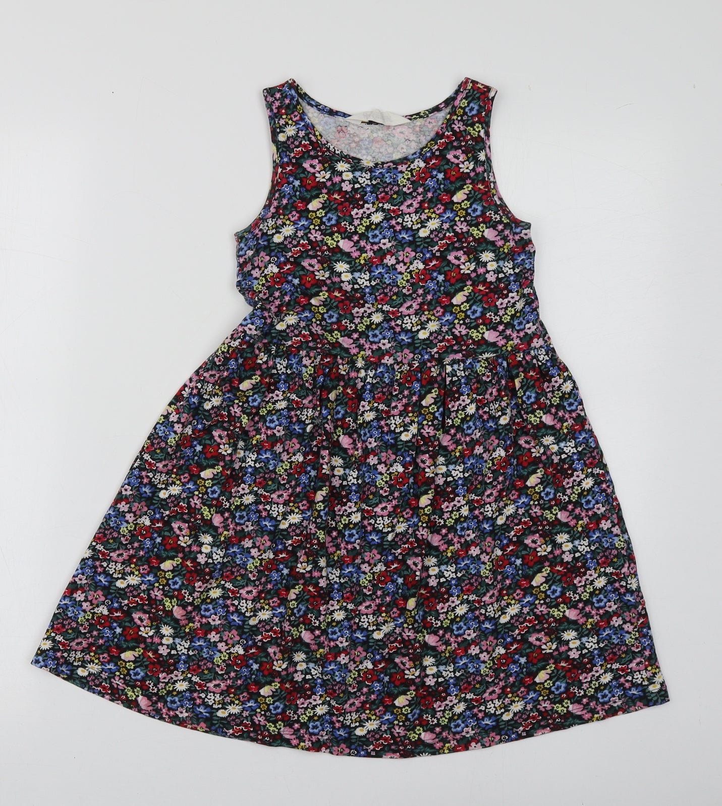 H&M Girls Multicoloured Floral Cotton Skater Dress  Size 6-7 Years  Round Neck